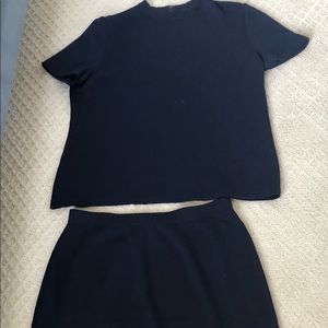 St. John Collection navy knit top and skirt